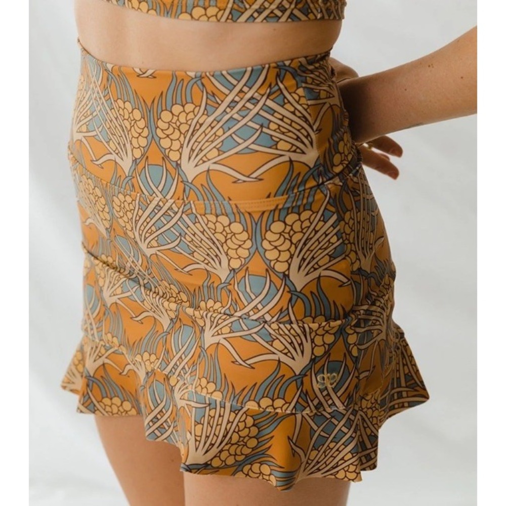 Albion Women's One Piece Swim Skirt - Orange and Blue Floral Golden